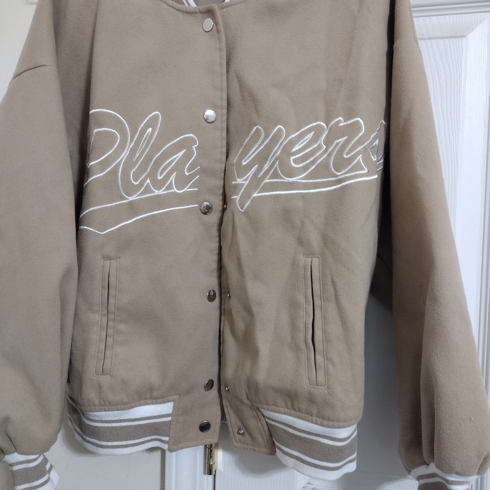 Rue21 Beige Varsity Jacket with White Accents